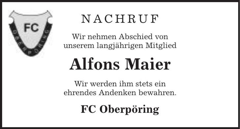 Traueranzeige Alfons Maier