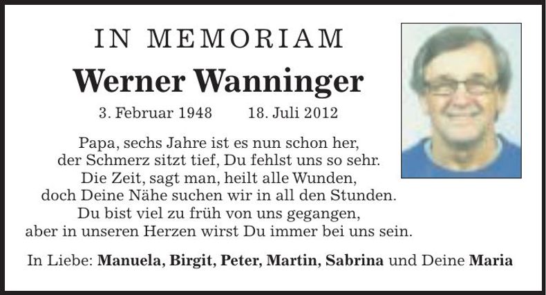 Traueranzeige Werner Wanninger