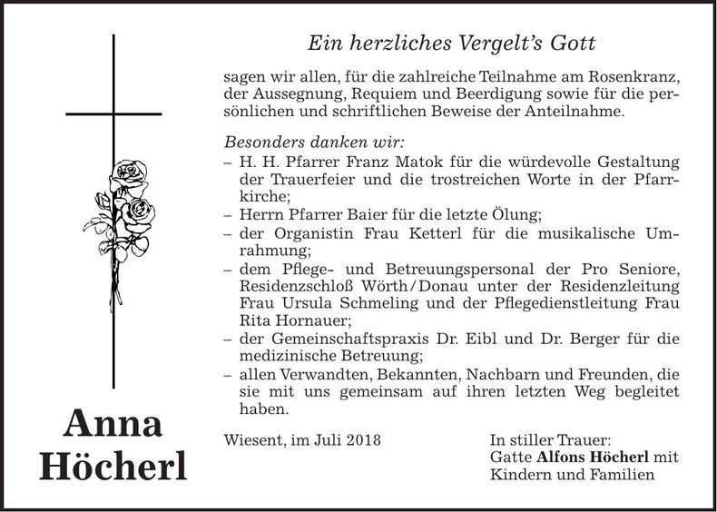 Traueranzeige Anna Höcherl