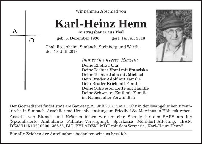 Traueranzeige Karl-Heinz Henn