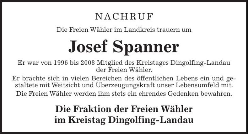 Traueranzeige Josef Spanner