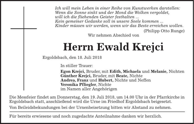 Traueranzeige Ewald Krejci