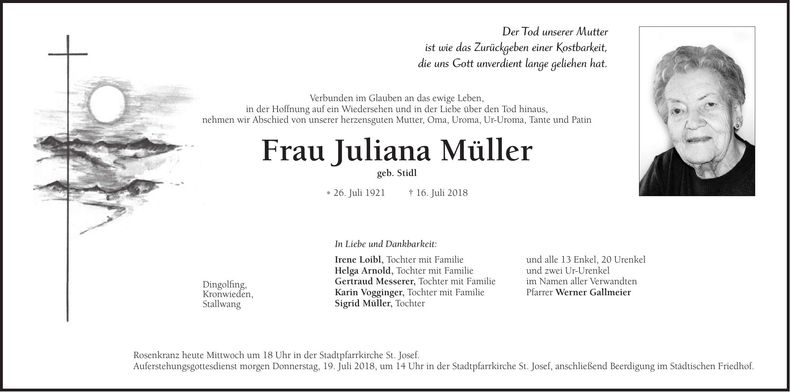 Traueranzeige Juliana Müller