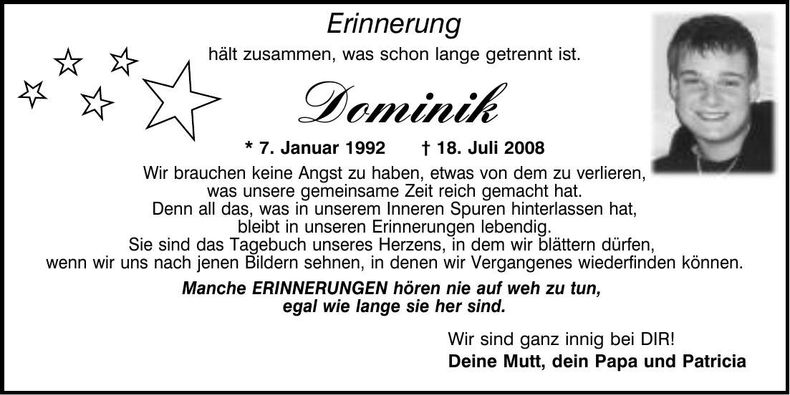 Traueranzeige Dominik Spitzer