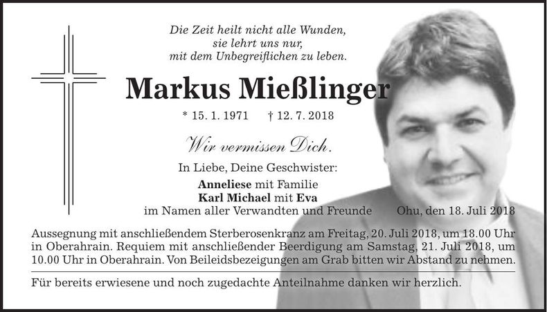 Traueranzeige Markus Mießlinger