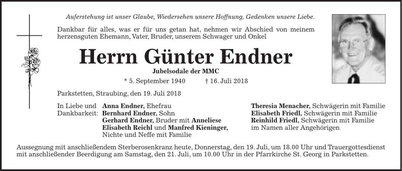 Traueranzeige Günter Endner