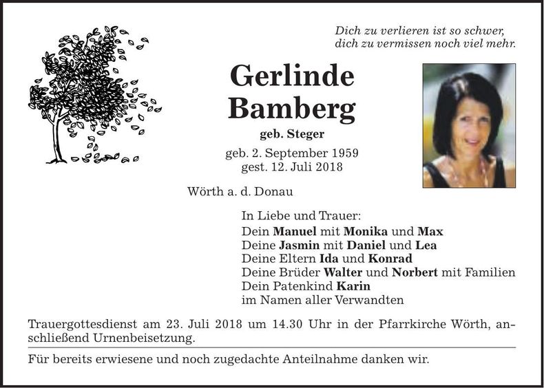 Traueranzeige Gerlinde Bamberg