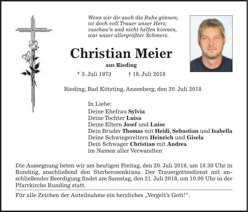Traueranzeige Christian Meier