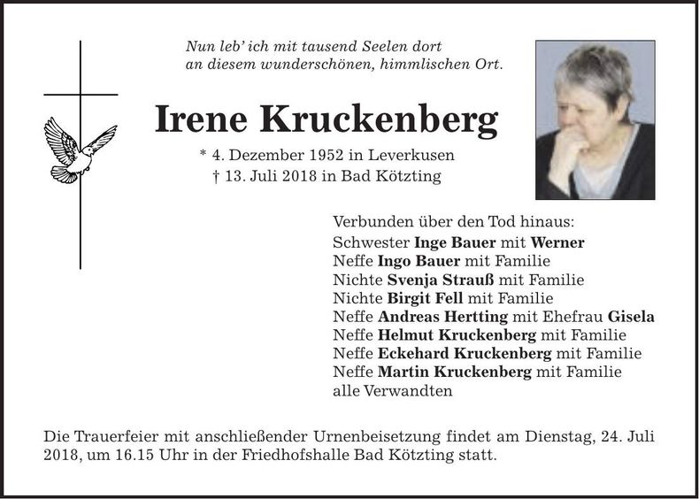 Traueranzeige Irene Kruckenberg