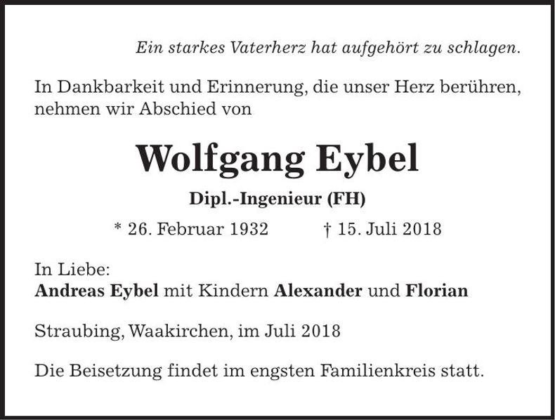 Traueranzeige Wolfgang Eybel