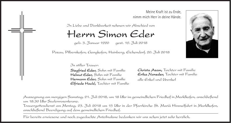 Traueranzeige Simon Eder