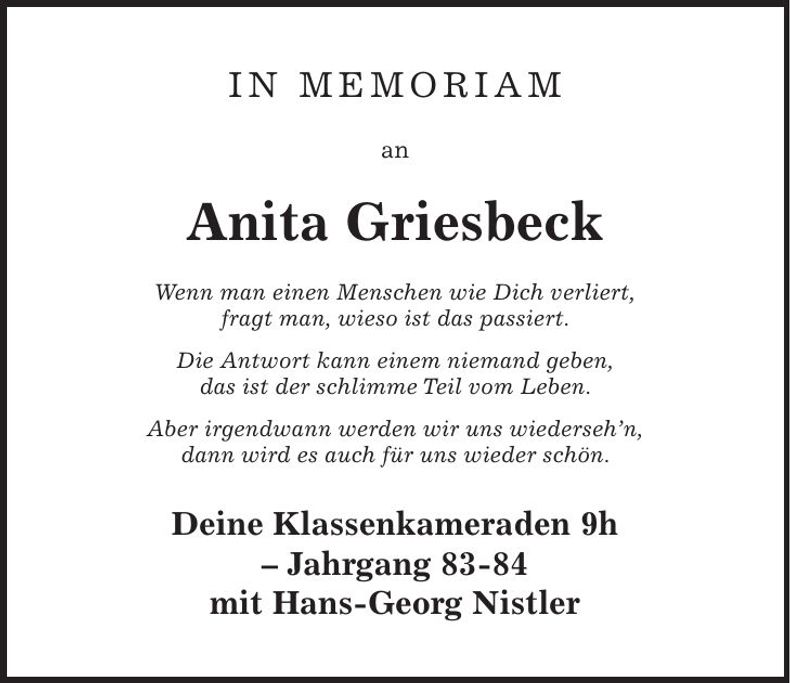 Traueranzeige Anita Griesbeck