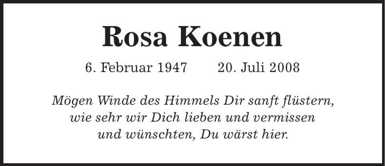 Traueranzeige Rosa Koenen
