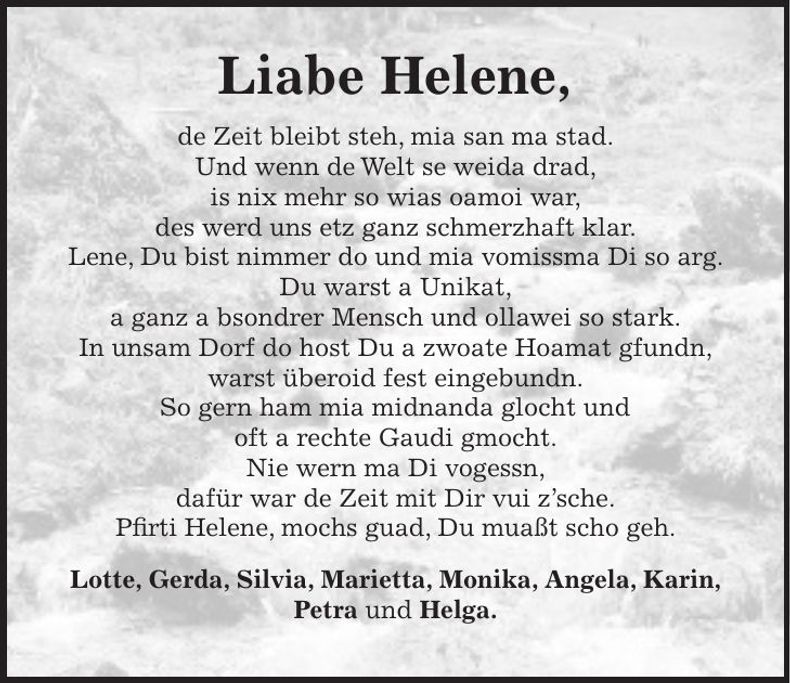 Traueranzeige Helene Weinzierl