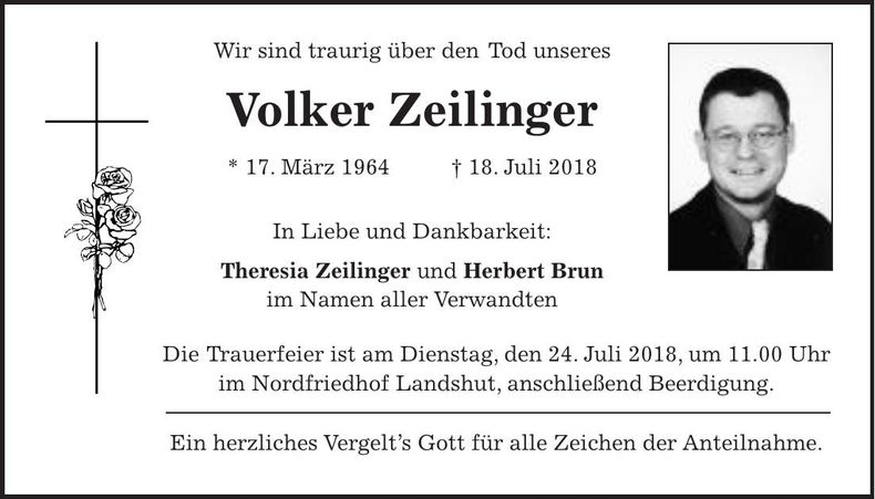 Traueranzeige Volker Zeilinger