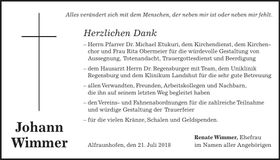 Traueranzeige Johann Wimmer