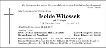 Traueranzeige Isolde Witosske
