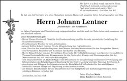 Traueranzeige Johann Lentner