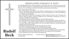 Traueranzeige Rudolf Beck