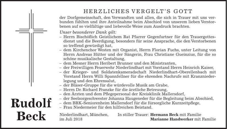 Traueranzeige Rudolf Beck