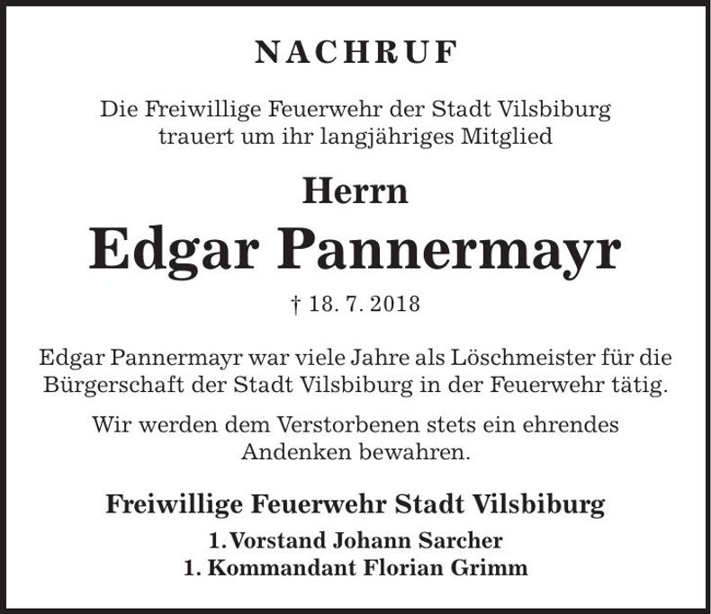 Traueranzeige Edgar Pannermayr