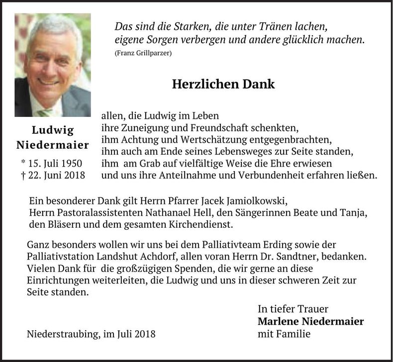 Traueranzeige Ludwig Niedermaier