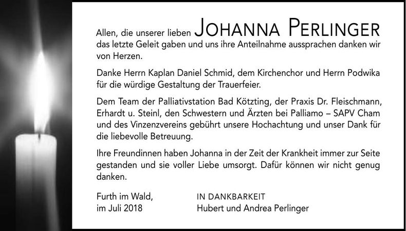 Traueranzeige Johanna Perlinger