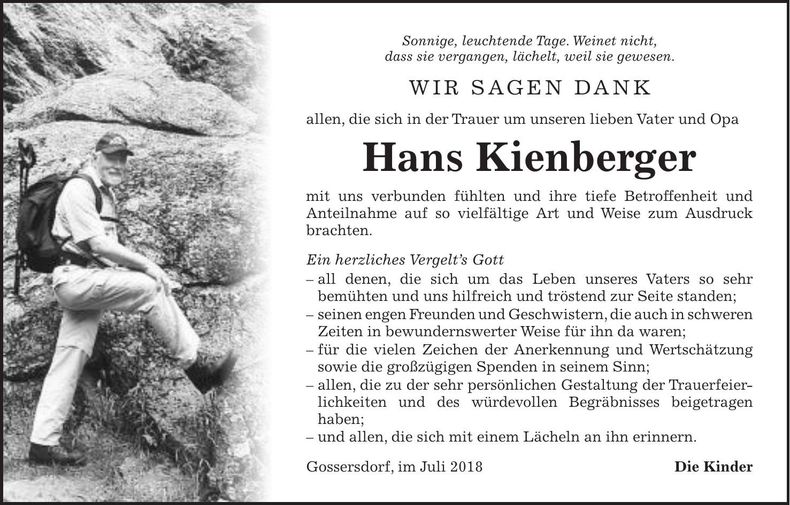 Traueranzeige Hans Kienberger