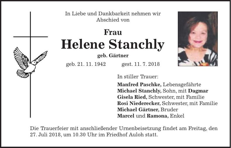 Traueranzeige Helene Stanchly