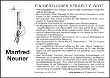 Traueranzeige Manfred Neuner