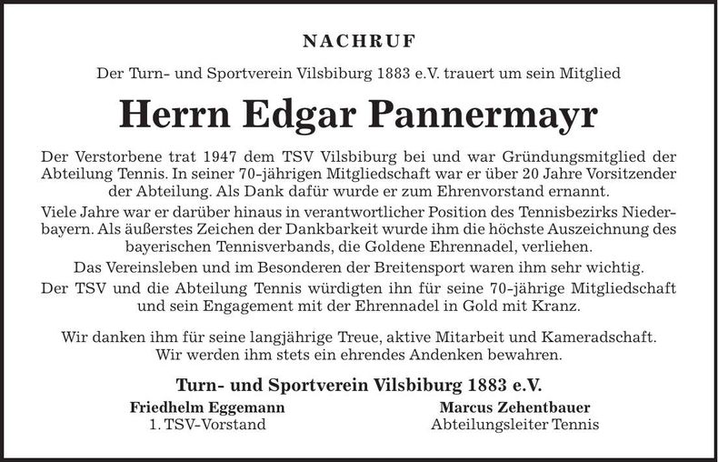 Traueranzeige Edgar Pannermayr