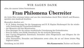 Traueranzeige Philomena Überreiter