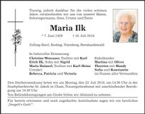Traueranzeige Maria Ilk