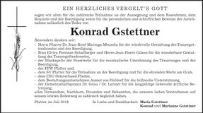 Traueranzeige Konrad Gstettner