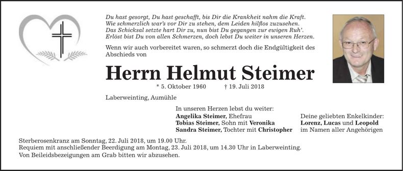 Traueranzeige Helmut Steimer