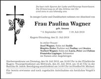 Traueranzeige Pauline Wagner
