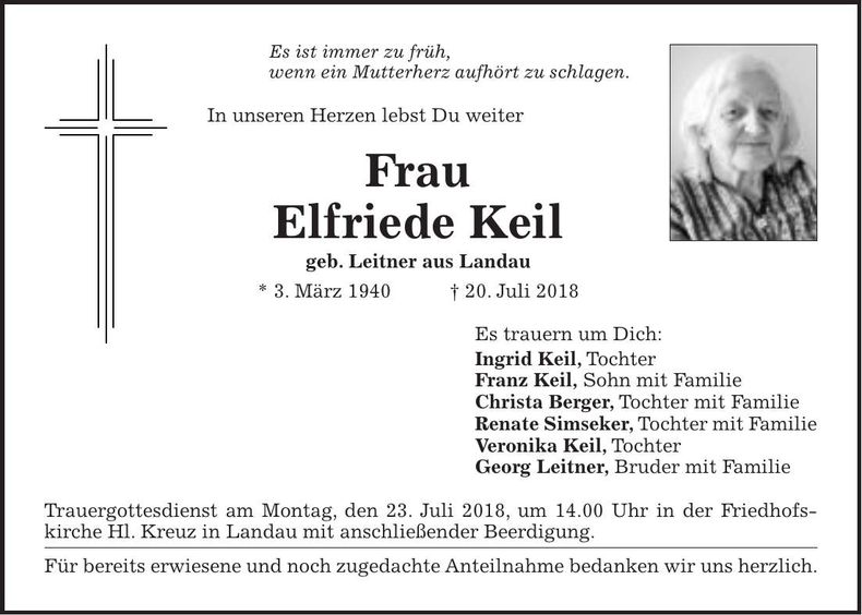 Traueranzeige Elfriede Keil