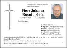 Traueranzeige Johann Rosnischek