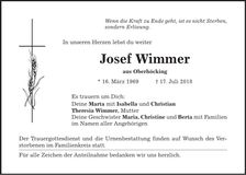 Traueranzeige Josef Wimmer