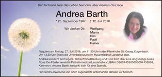 Traueranzeige Andrea Barth