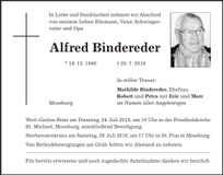 Traueranzeige Alfred Bindereder