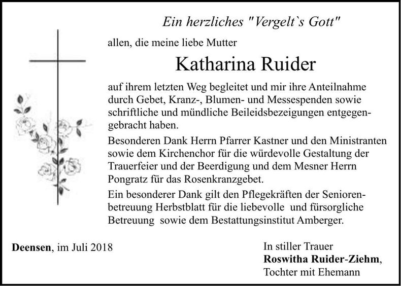 Traueranzeige Katharina Ruider