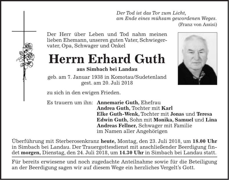 Traueranzeige Erhard Guth