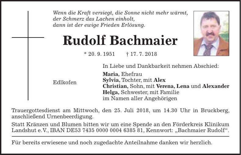Traueranzeige Rudolf Bachmaier