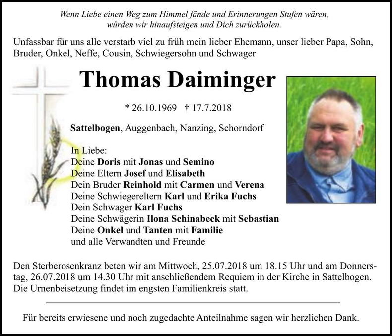 Traueranzeige Thomas Daiminger
