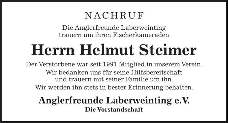 Traueranzeige Helmut Steimer