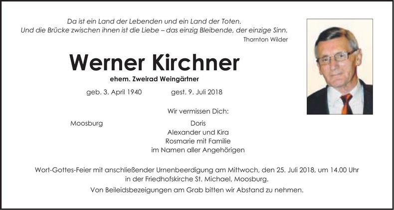 Traueranzeige Werner Kirchner