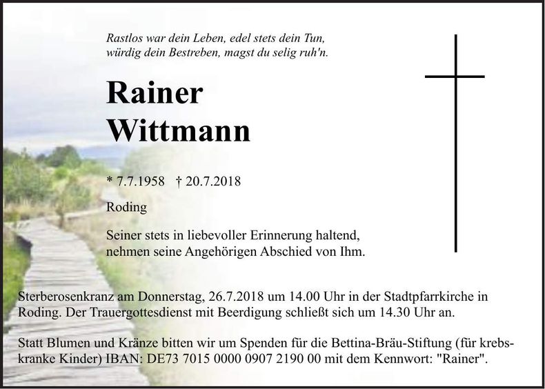 Traueranzeige Rainer Wittmann