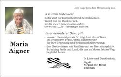 Traueranzeige Maria Aigner