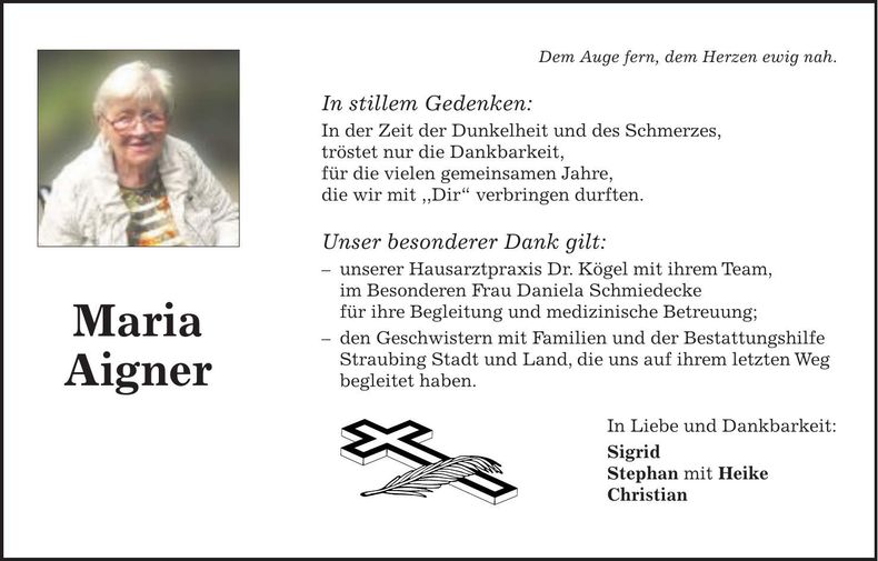 Traueranzeige Maria Aigner